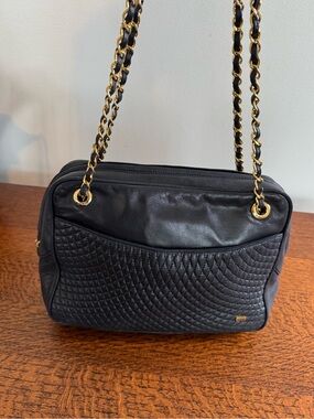 Bally Vintage Quilted Lambskin Midnight Blue Bag with Woven Chain